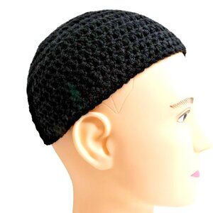 Deep Black Skull Cap OS Short Beanie Winter Hat Handmade Crochet Hand Knit NWT